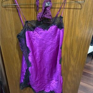 Victoria's Secret Satin Chemise with Black Lace and matching thong